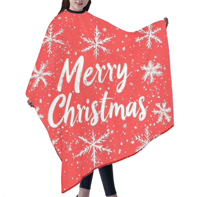 Personality  Festive Merry Christmas Greeting With Snowflakes On A Red Background. Hair Cutting Cape