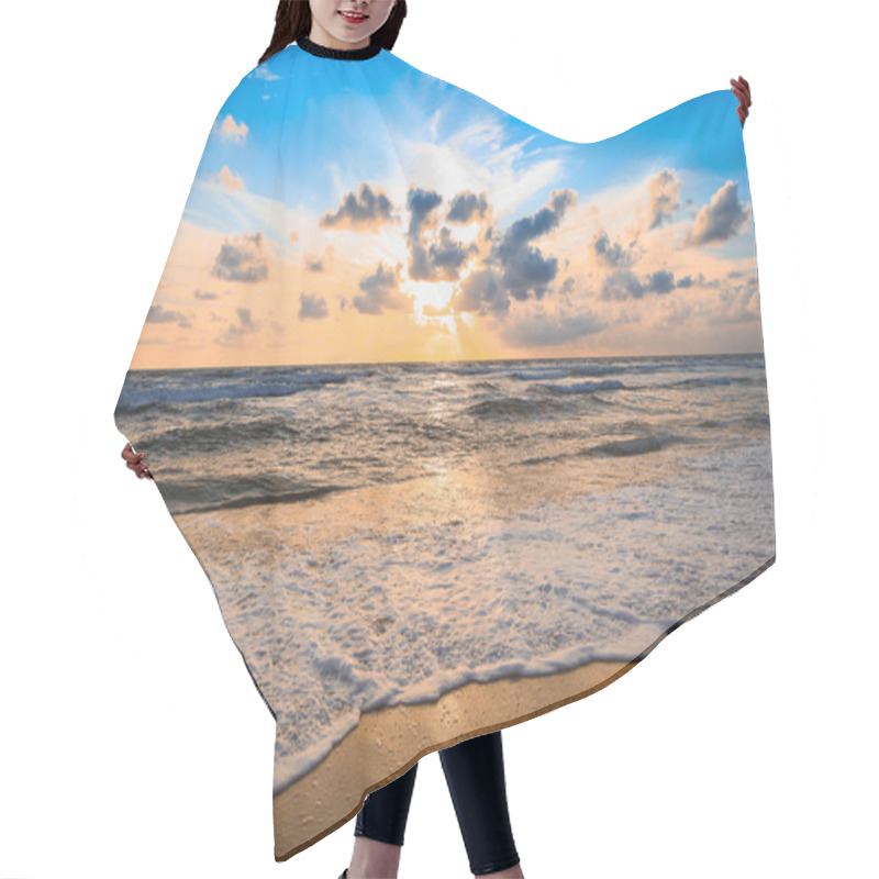 Personality  Colourful Sunset Over Sea And Waves As Background Hair Cutting Cape