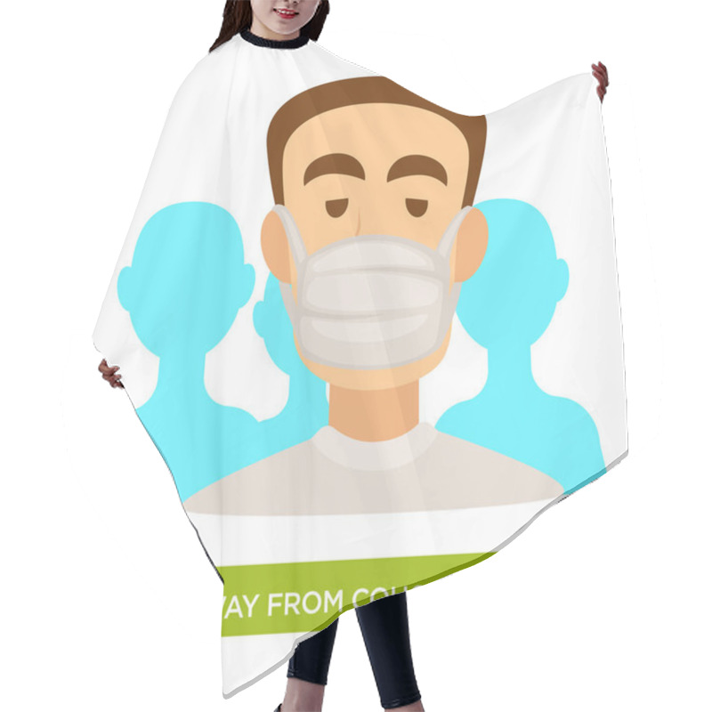 Personality  Man In Medical Mask, Tuberculosis Preventive Measure, Stay Away From Coughing People Isolated Icon Vector. Protecting Lungs From Illnesses And Dust Breathing. Medicine And Healthcare, Health Security Hair Cutting Cape