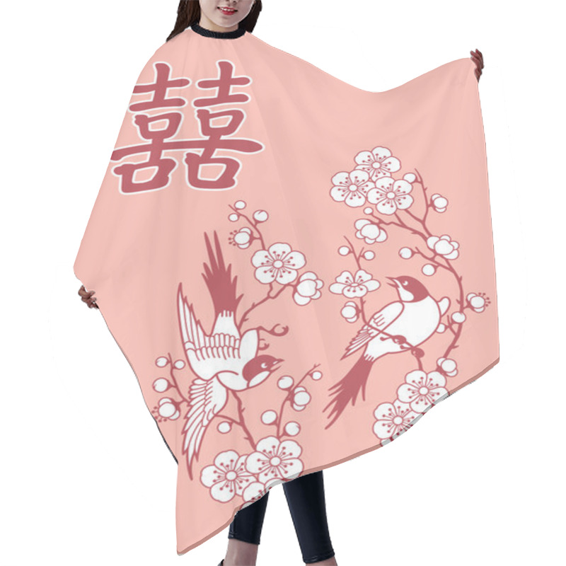 Personality  Double Happiness Symbol With Two Birds Hair Cutting Cape