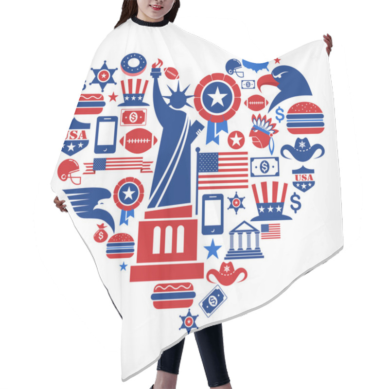 Personality  America Love - Heart Shape With Many Vector Icons Hair Cutting Cape