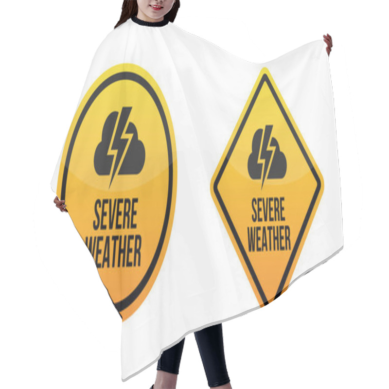 Personality  Storm Weather Alert. Warning Signs Labels. Yellow And Red. Isolated On White Background. EPS10 Hair Cutting Cape