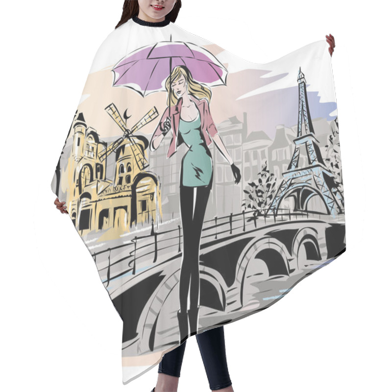 Personality  Fashion Girl Rainy Day In Paris Hair Cutting Cape