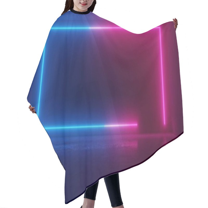 Personality  Abstract Blue And Red Glowing Neon Light Rectangle In Empty Concrete Room Hair Cutting Cape