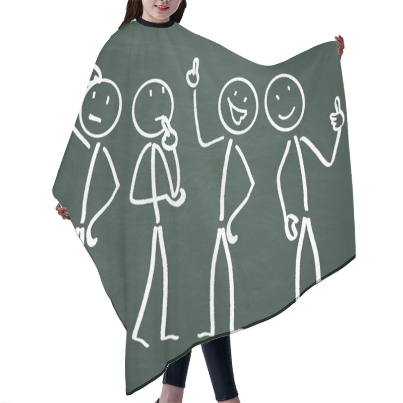 Personality  4 White Stickmen At Blackboard Hair Cutting Cape