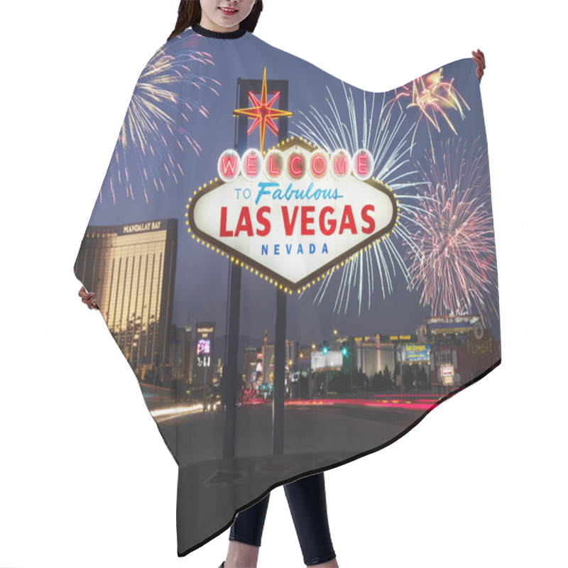 Personality  Las Vegas Welcome Sign With Fireworks In Background Hair Cutting Cape