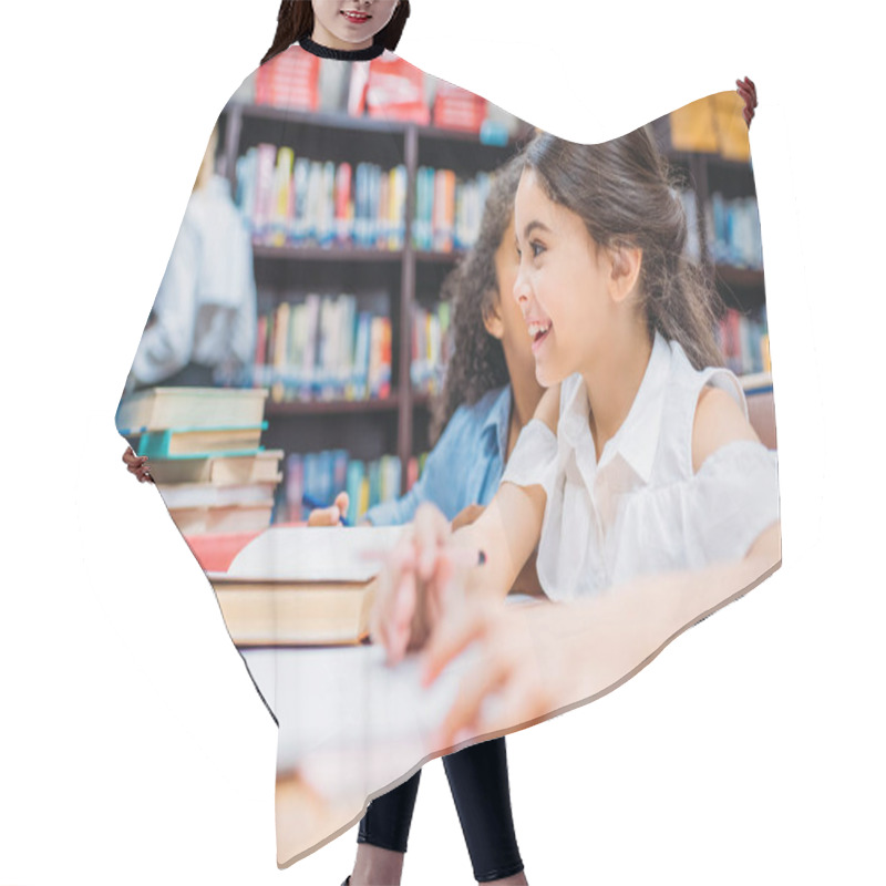 Personality  Schoolgirls Gossiping At Library Hair Cutting Cape