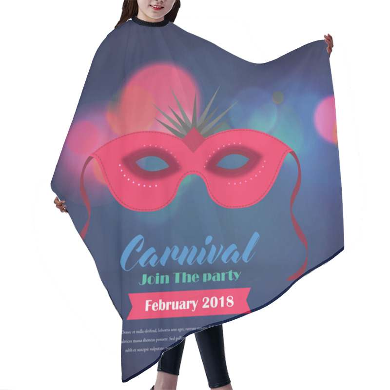 Personality  Happy Brazilian Carnival Festival. Carnival Red Mask On Blue Blurred Background With Creative Typography Hair Cutting Cape