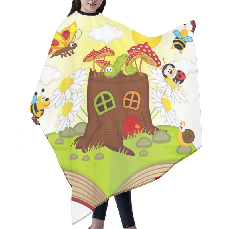 Personality  Open Book With House Stump And Insects Hair Cutting Cape