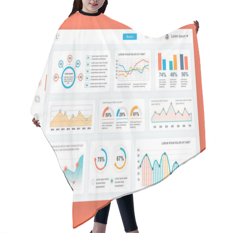 Personality  Dashboard Admin Panel Vector Design Template With Infographic Elements, Chart, Diagram, Info Graphics. Website Dashboard For Ui And Ux Design Web Page. Vector Illustration. Hair Cutting Cape