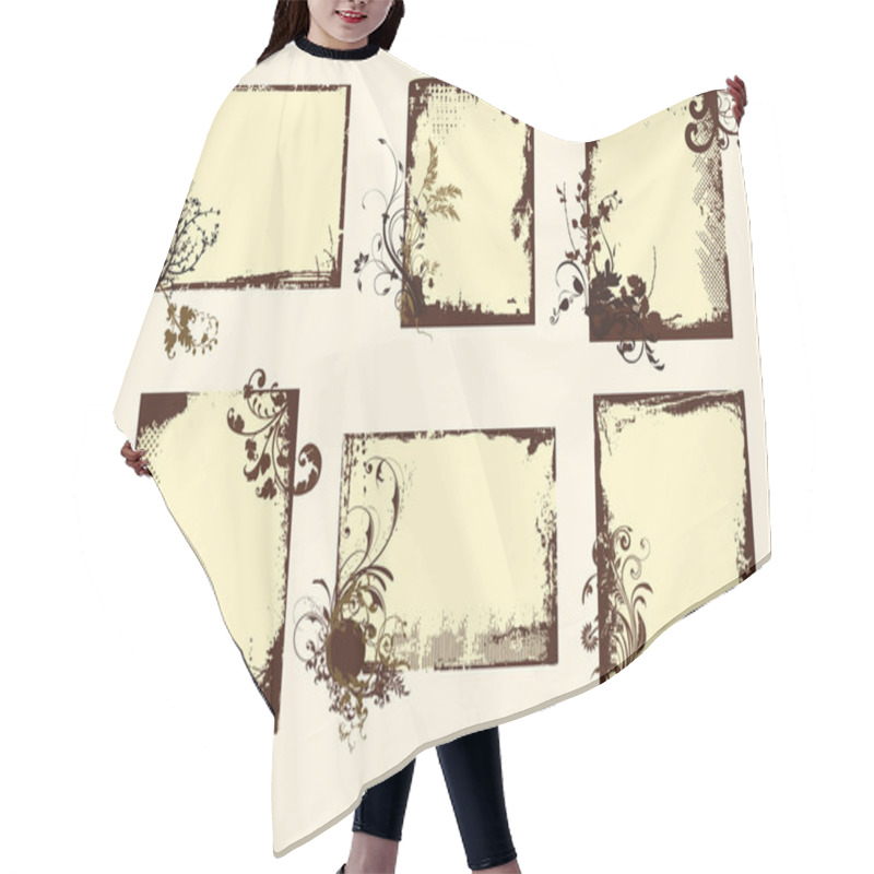 Personality  Sepia-Toned Grunge Floral Frames Hair Cutting Cape