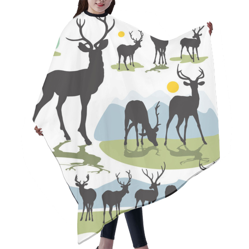 Personality  Set Vector Deer Silhouettes Hair Cutting Cape