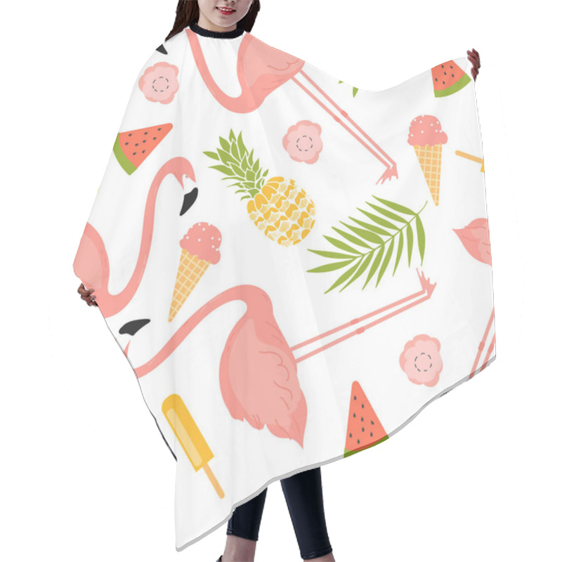 Personality   Seamless Pattern With Flamingos, Leaves And Ice Cream Hair Cutting Cape