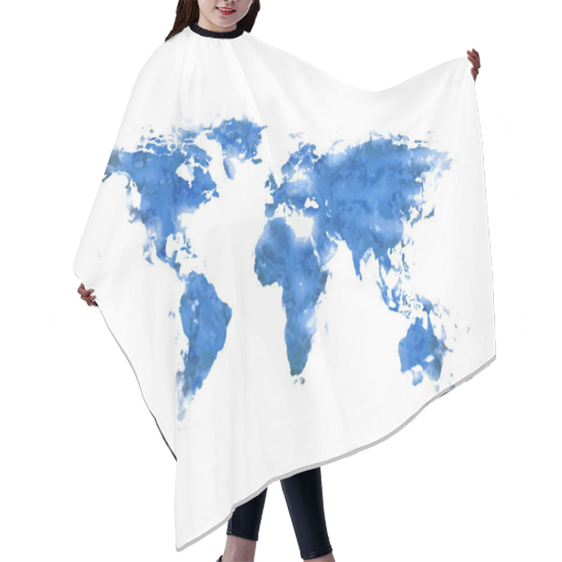 Personality  World Map Blue Ink Isolated On White Background  Hair Cutting Cape