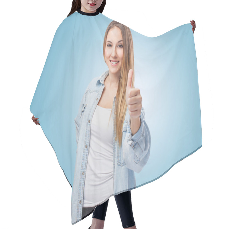 Personality  Woman Doing Okay Sign Hair Cutting Cape