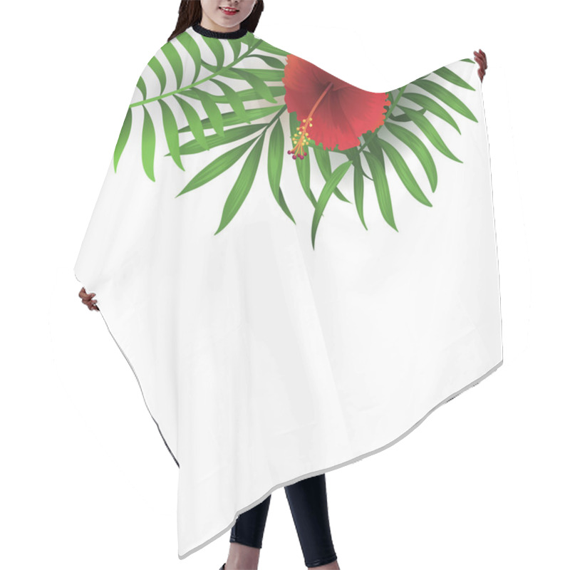 Personality  Red Hibiscus Flower And Palm Leaves Isolated On White Background Hair Cutting Cape