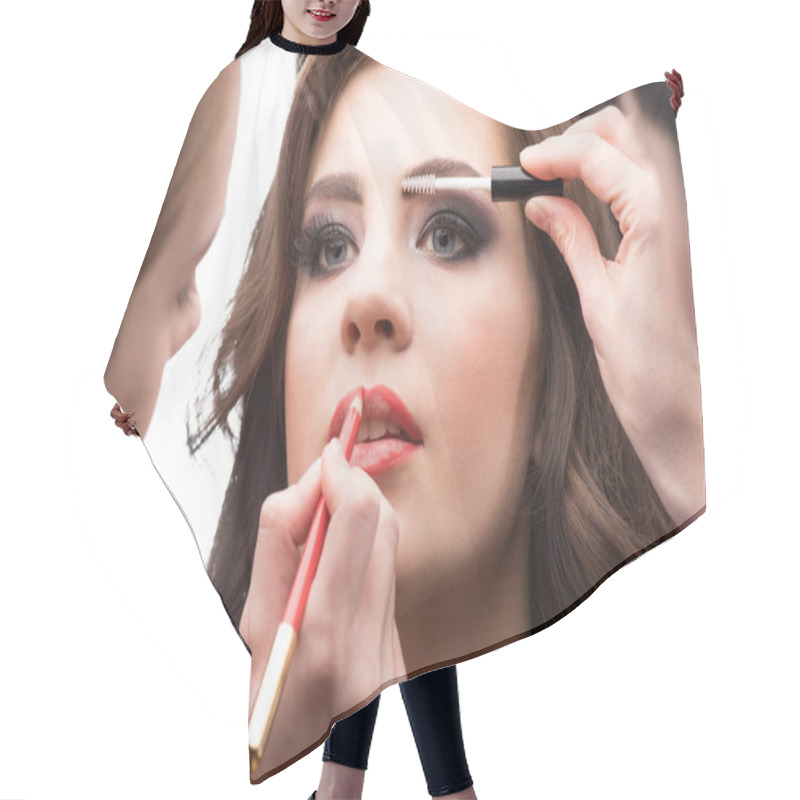 Personality  Woman Applying Make-up  Hair Cutting Cape