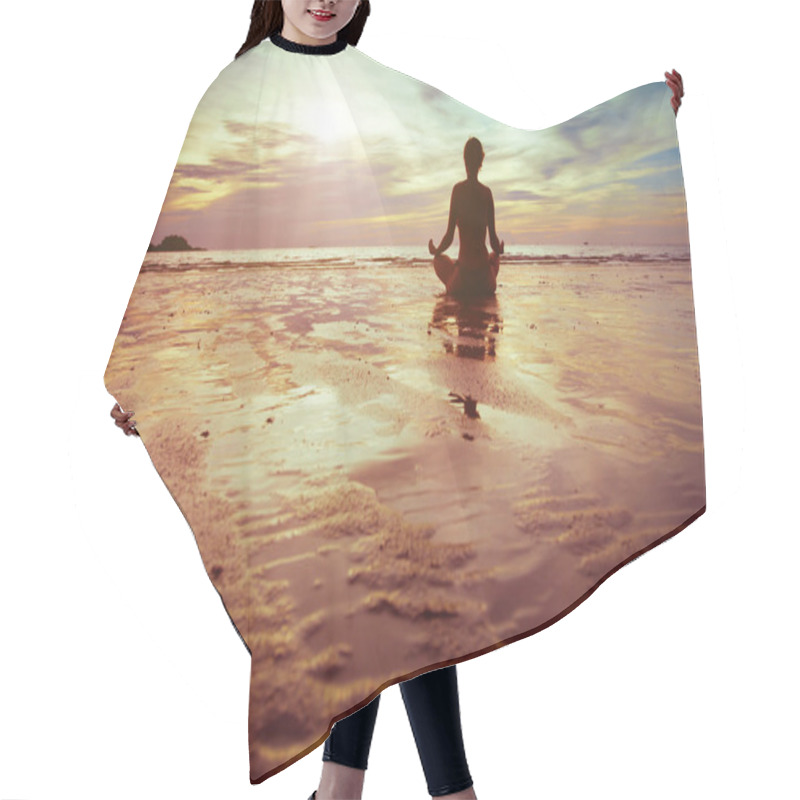 Personality  Silhouette Of Woman Meditating On The Beach Hair Cutting Cape