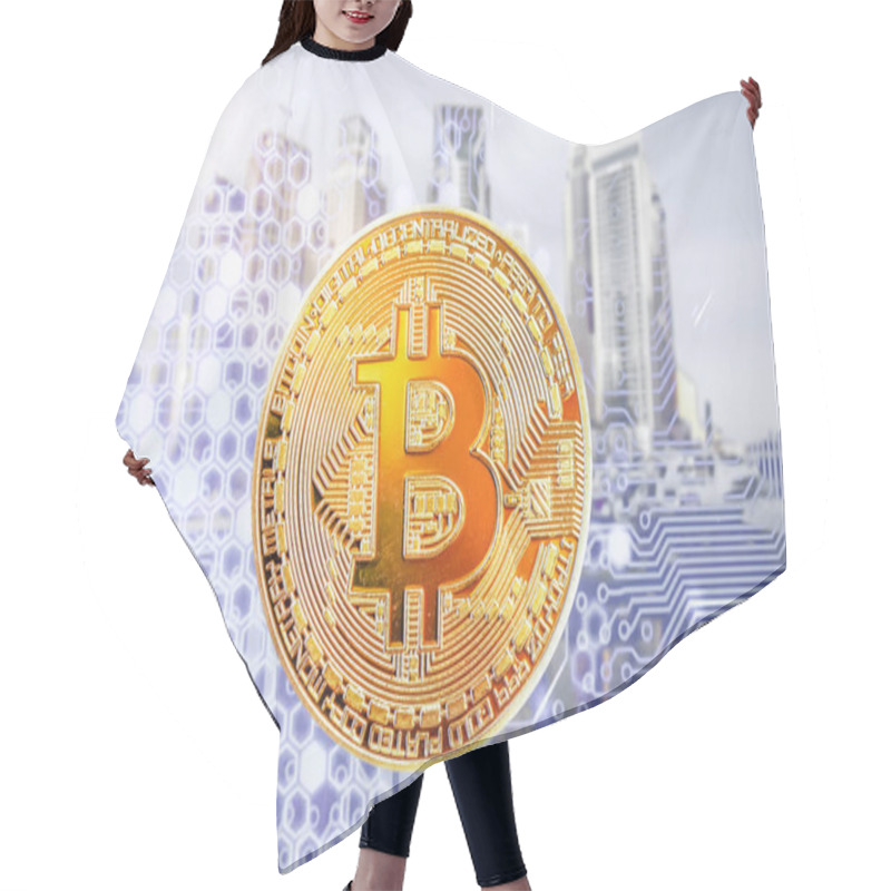 Personality  Bitcoin Agains Skyscrapers - Futuristic Smart City - Cryptocurrency Concept Hair Cutting Cape