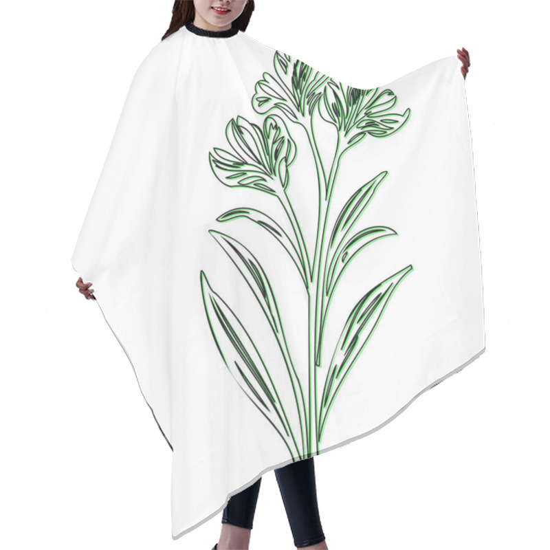 Personality  Line Art Floral Illustration, Single Green Flower Branch Hair Cutting Cape