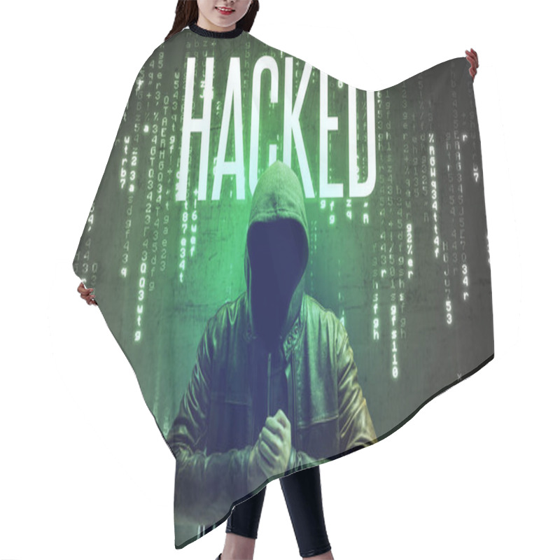 Personality  Faceless Hacker With HACKED Inscription, Hacking Concept Hair Cutting Cape