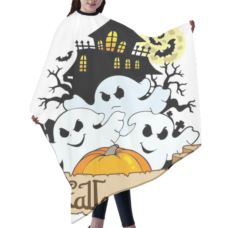 Personality  Halloween Banner With Three Ghosts Hair Cutting Cape