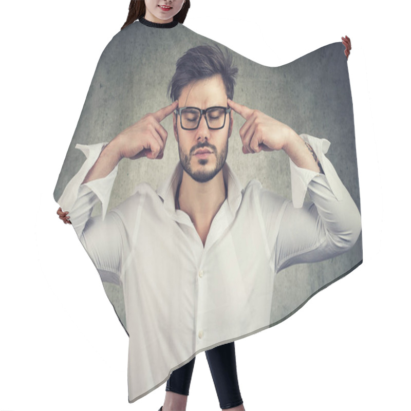 Personality  Concentrated Man With Eyes Closed Hair Cutting Cape