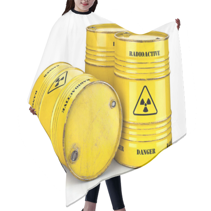 Personality  Barrels With Radioactive Waste Isolated On White, Manufacturing Of Nuclear Power And Utilization Of Radioctive Materials. 3d Illustration Hair Cutting Cape