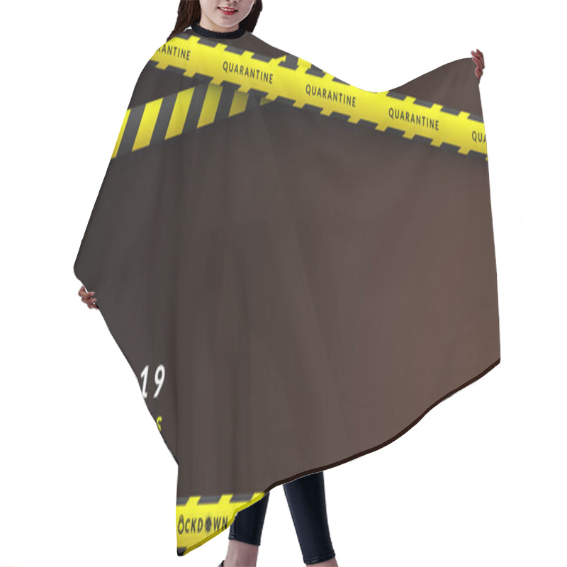 Personality  Vector Design Of Corona Virus Danger Warning In Yellow And Black Stripes. Background With Copy Space. Dividing Area Covid-19, Quarantine, Lockdown. Hair Cutting Cape