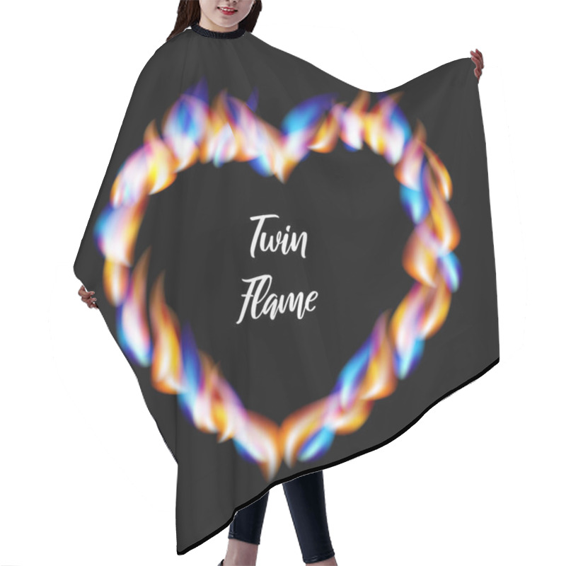 Personality  Heart-shaped Frame Made Of Orange And Blue Flames With The Inscription Twin Flame. Twin Flame. Illustration On Black Background For Web Sites And Much More. Hair Cutting Cape