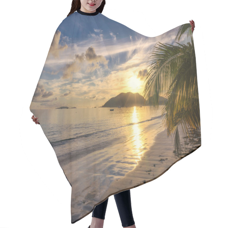 Personality  Beautiful Beach With Palm Tree At Seychelles On Praslin Island Hair Cutting Cape