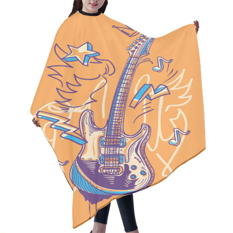 Personality  Funky Drawn Guitar Musical Graffiti Hair Cutting Cape