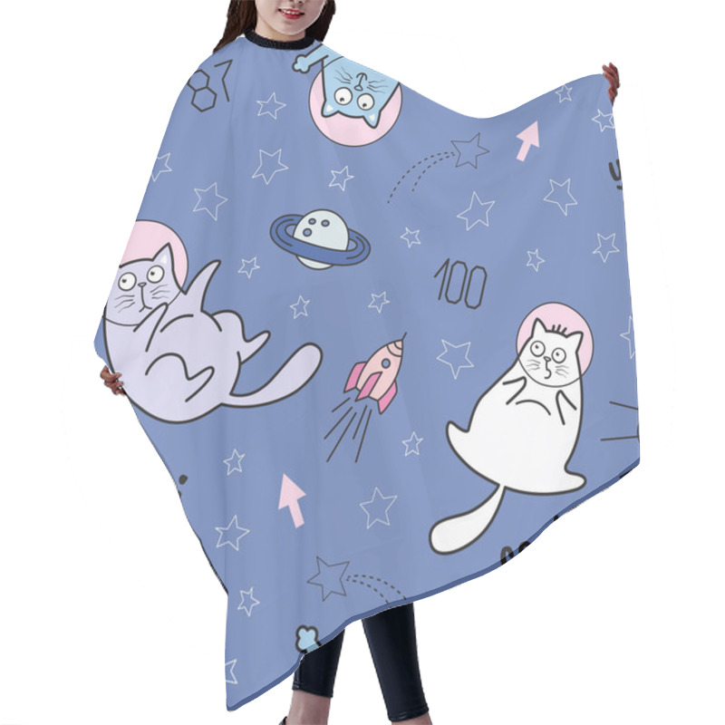 Personality  Funny Cats In Space Seamless Pattern. The Pattern Can Be Repeated Without Any Visible Seams Hair Cutting Cape