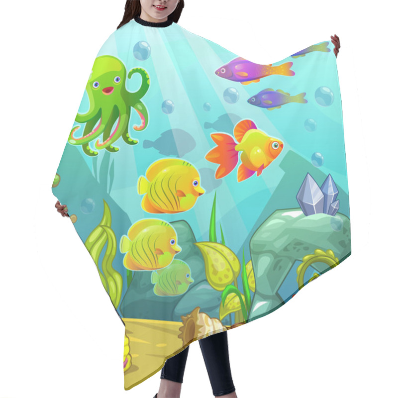 Personality  Cartoon Underwater Landscape Hair Cutting Cape