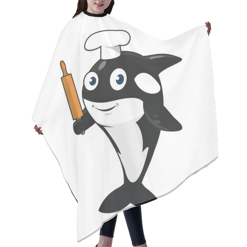 Personality  Cartoon Killer Whale Baker Character In Chef Hat Hair Cutting Cape