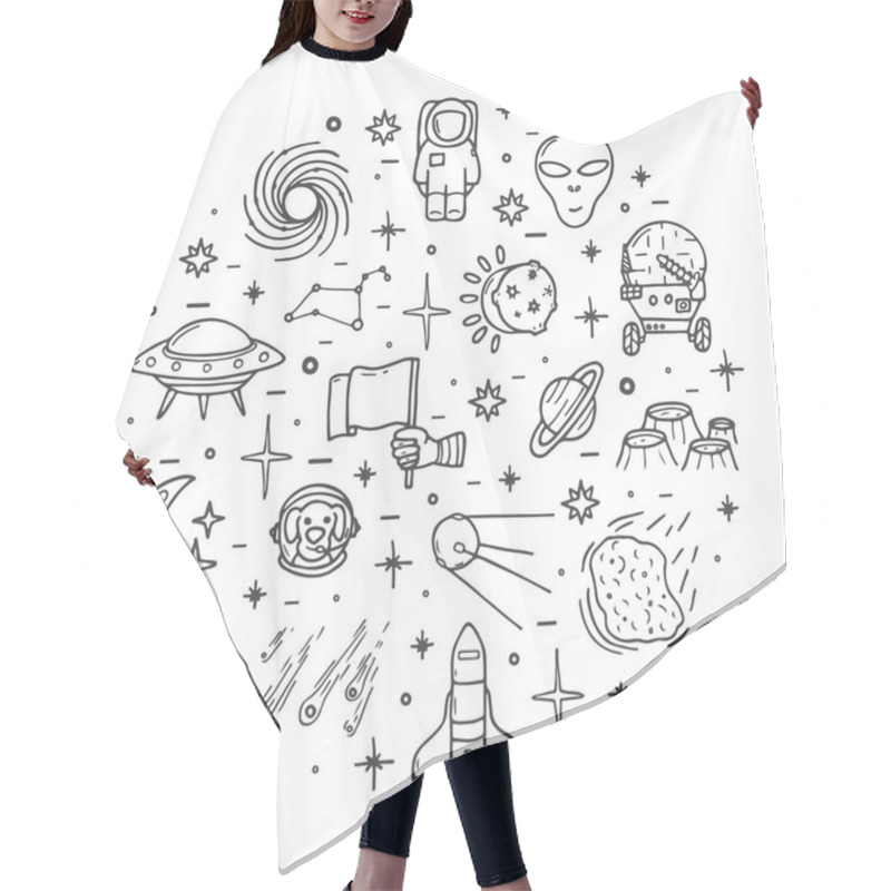 Personality  Space Icons Set, Hand Drawn Cute Style Hair Cutting Cape