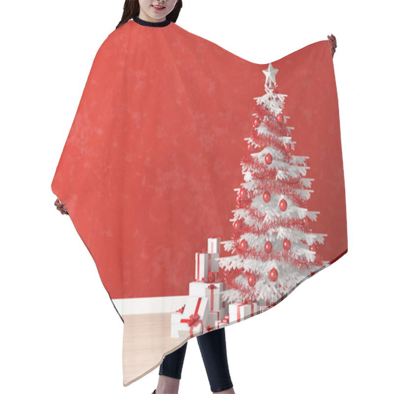 Personality  White Xmas Tree On Red Wall Hair Cutting Cape