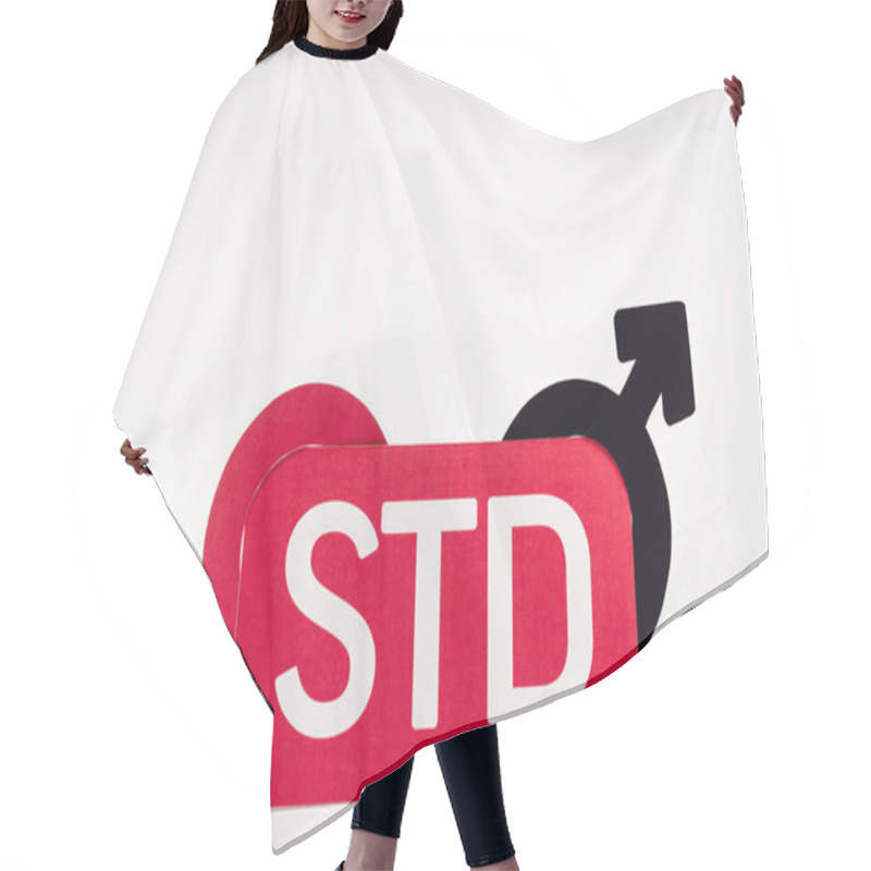 Personality  Gender Symbols Near Paper With Std Lettering On White Hair Cutting Cape