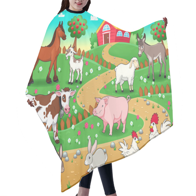 Personality  Farm Animals With Background. Hair Cutting Cape