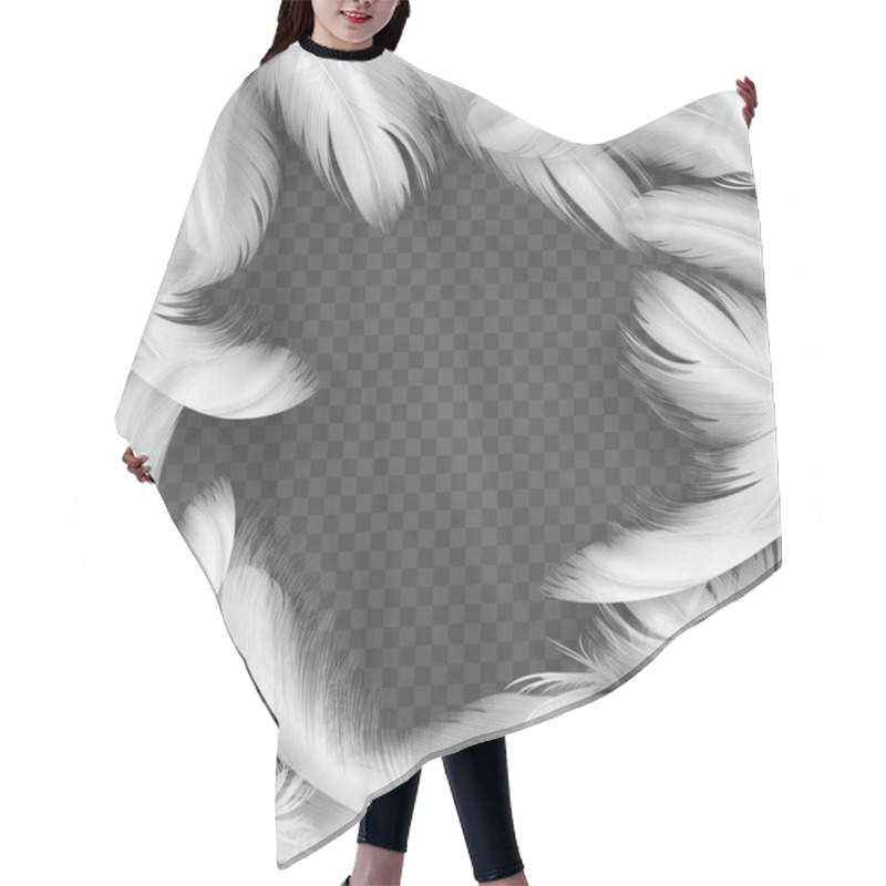 Personality  A Decorative Frame Made Of White Feathers On A Transparent Background. Hair Cutting Cape