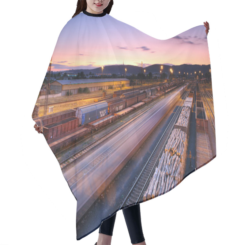 Personality  Cargo Transportatio With Trains And Railways Hair Cutting Cape