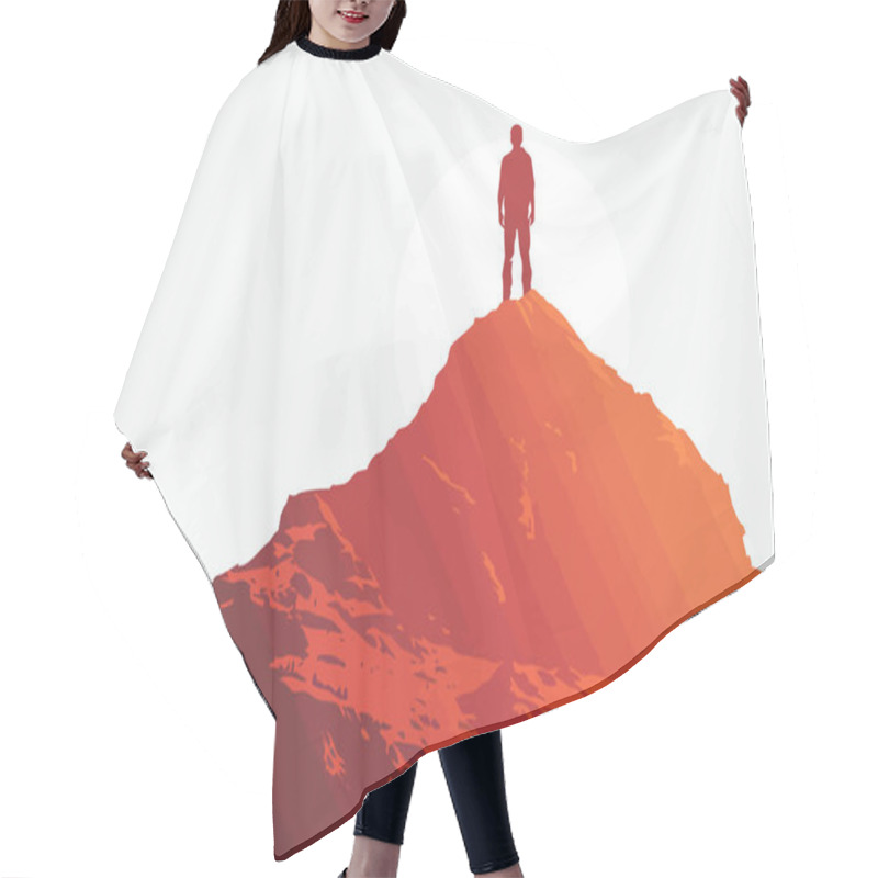 Personality  Silhouetted Man On Mountaintop At Sunset Isolated Vector Style Hair Cutting Cape