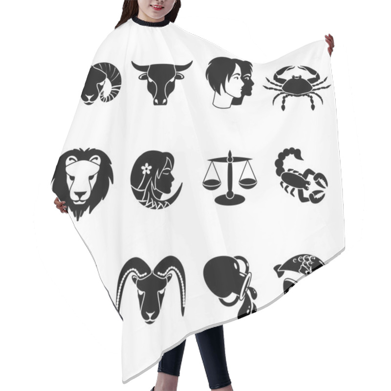 Personality  Zodiac Signs Icons Set Black  Hair Cutting Cape