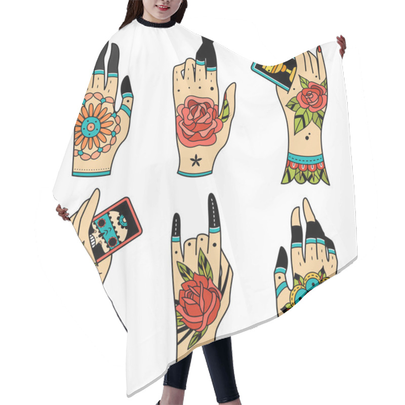 Personality  Old School Tattoo Hands Hair Cutting Cape