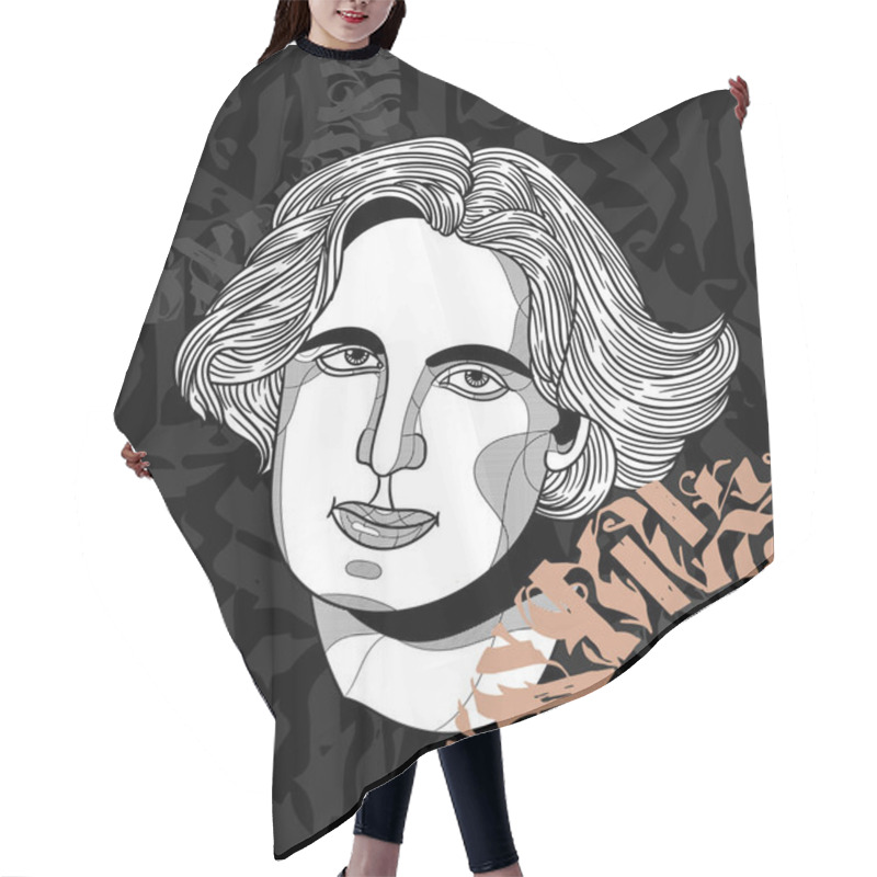 Personality  Vector Lines Classical Hand Drawn Illustration. Oscar Wilde  Hair Cutting Cape