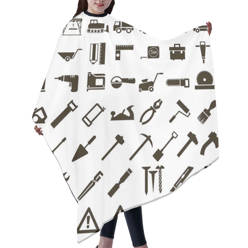 Personality  Vector Icons Of Building Tools And Building Hair Cutting Cape