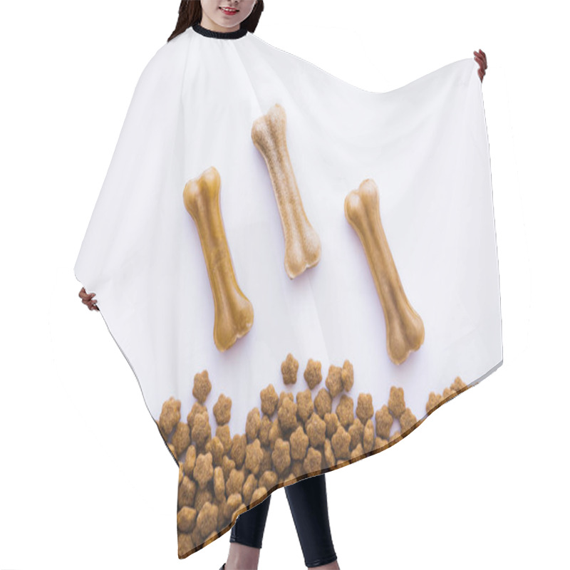 Personality  Top View Of Bone Shaped Dog Treats Near Pet Food Hair Cutting Cape