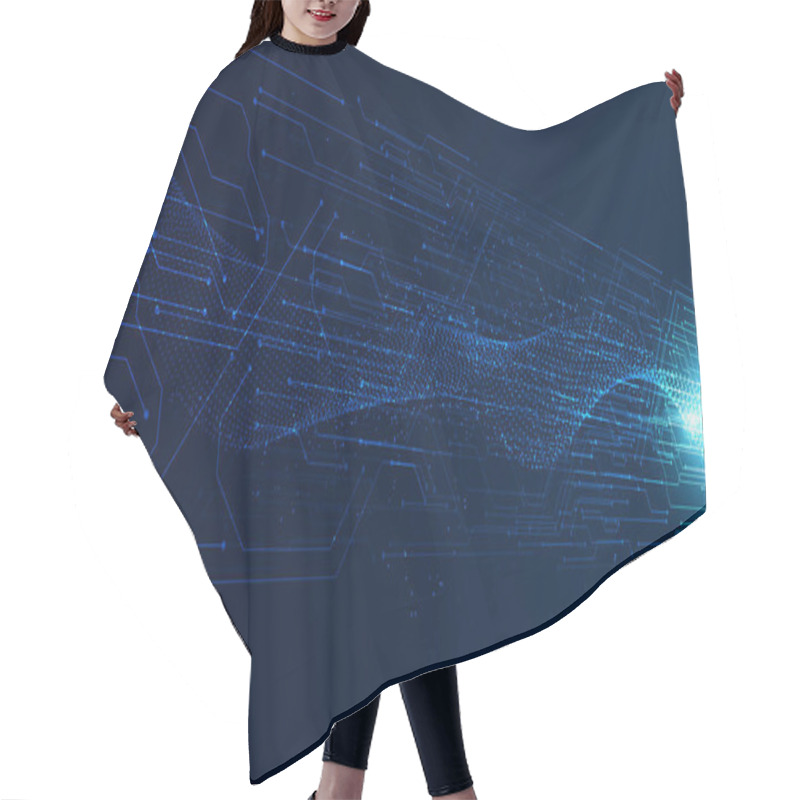 Personality  Abstract Speed Digital Circuit Board And Wave Particle Futuristic Future High Speed Motion On The Blue Background Hair Cutting Cape