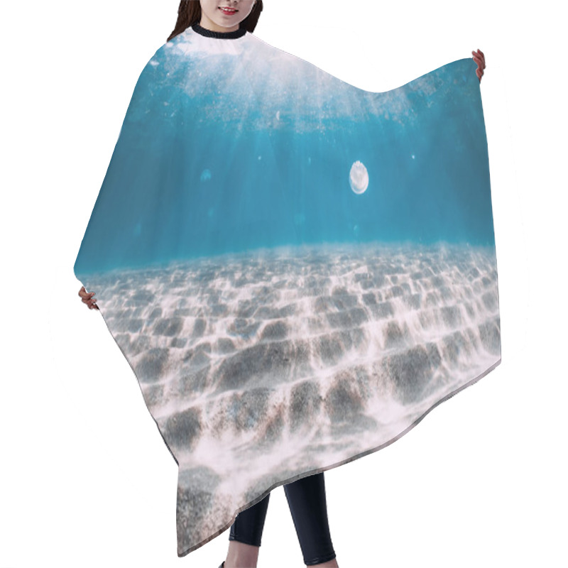 Personality  Sea Life With Jellyfish Underwater In Blue Sea With Sandy Bottom Hair Cutting Cape