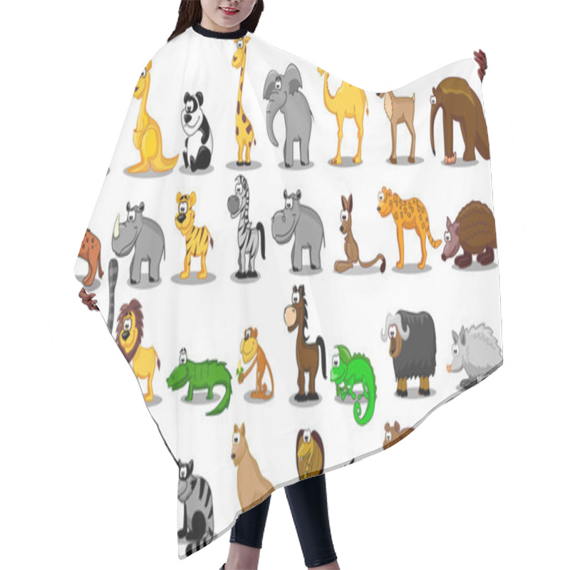 Personality  Lion, Kangaroo, Giraffe, Elephant, Camel, Antelope, Hippo, Tiger, Zebra, Rhinoceros Hair Cutting Cape